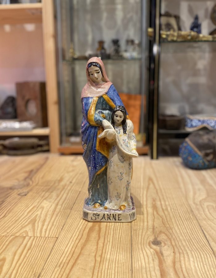 Statue Sainte Anne – Sujet religieux polychrome, Sainte Anne et la Vierge enfant